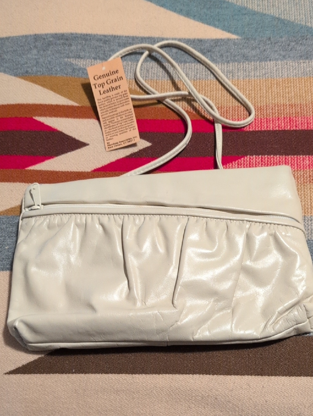 Vintage Genuine Top Grain Leather Women's Off White/Tan Shoulder Bag